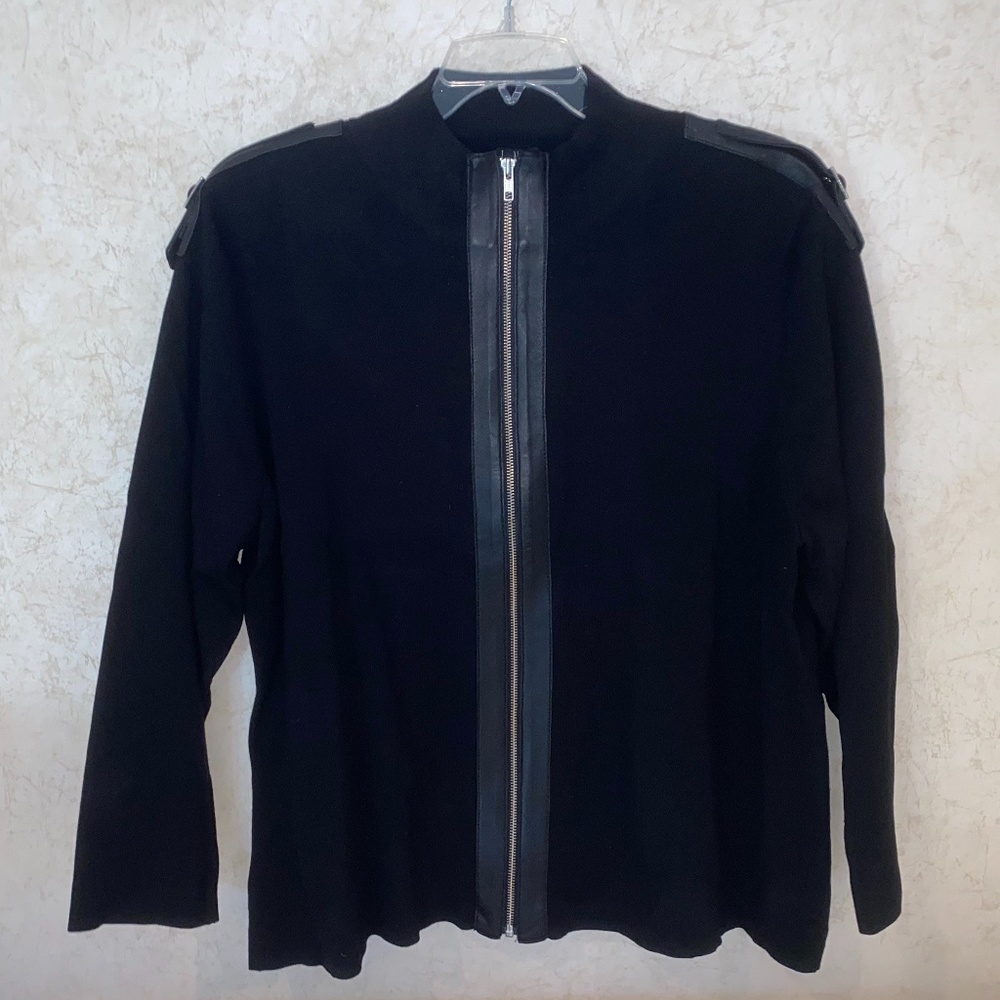 INC Silk and Leather Zip Sweater
